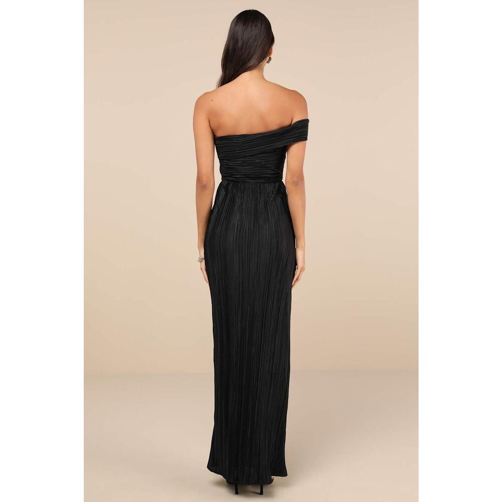 Lulu's Black Off-the-Shoulder Maxi Dress with Side Slit - Picture 3 of 8